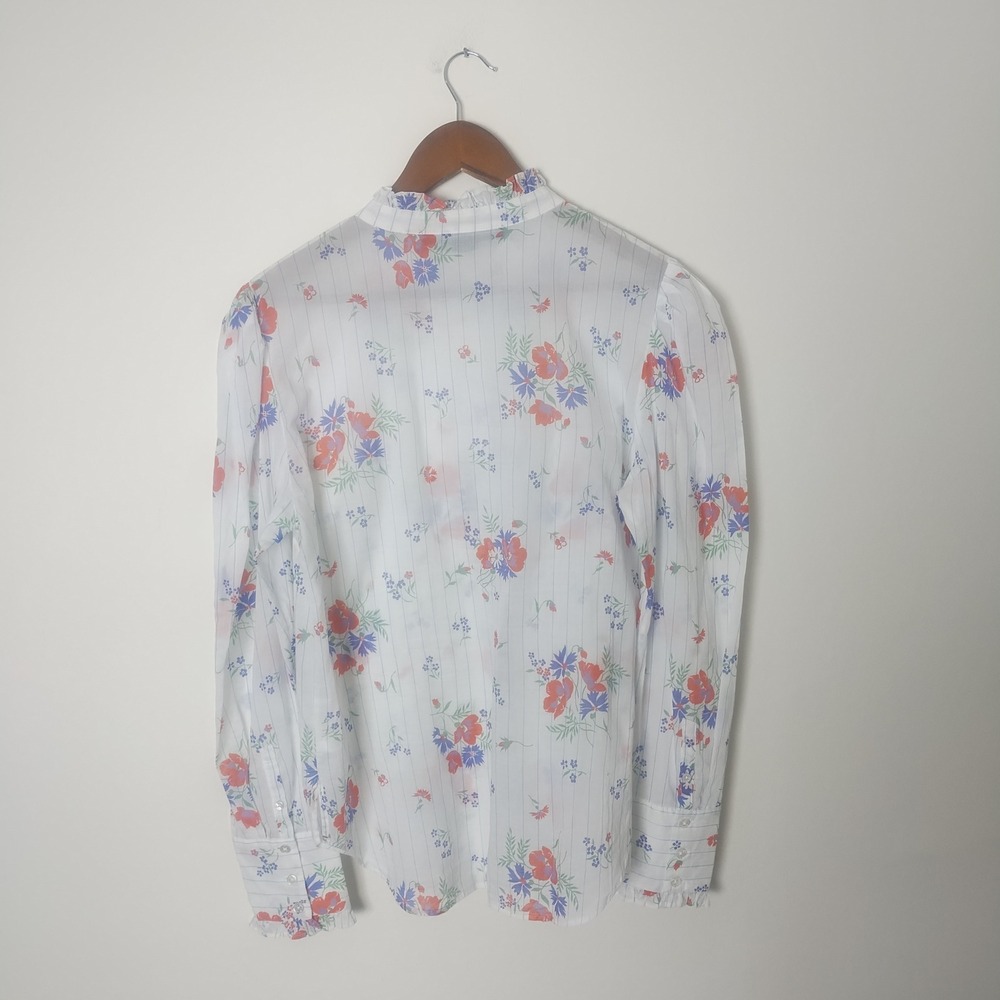 Veronica Beard Button Up Blouse Women's L Cotton Floral Ruffle Victorian Cottage - Picture 5 of 11